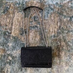 IRO Black Leather Crossbody Bag with Silver Chain